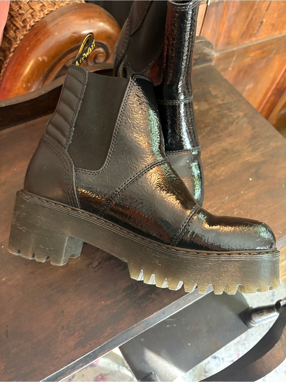 Dr. Martens Black Patent Lug Sole Chelsea Boots. Air Ware - Picture 13 of 15